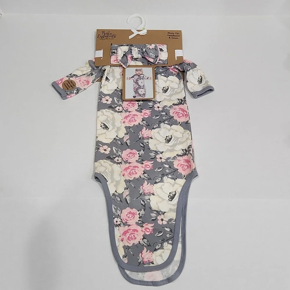 New Baby Girl Gown & Headband Set